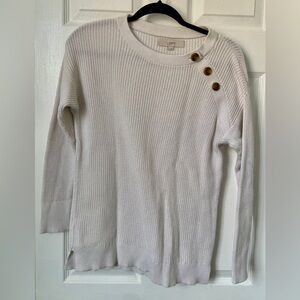 White Knit Sweater with Button Detail